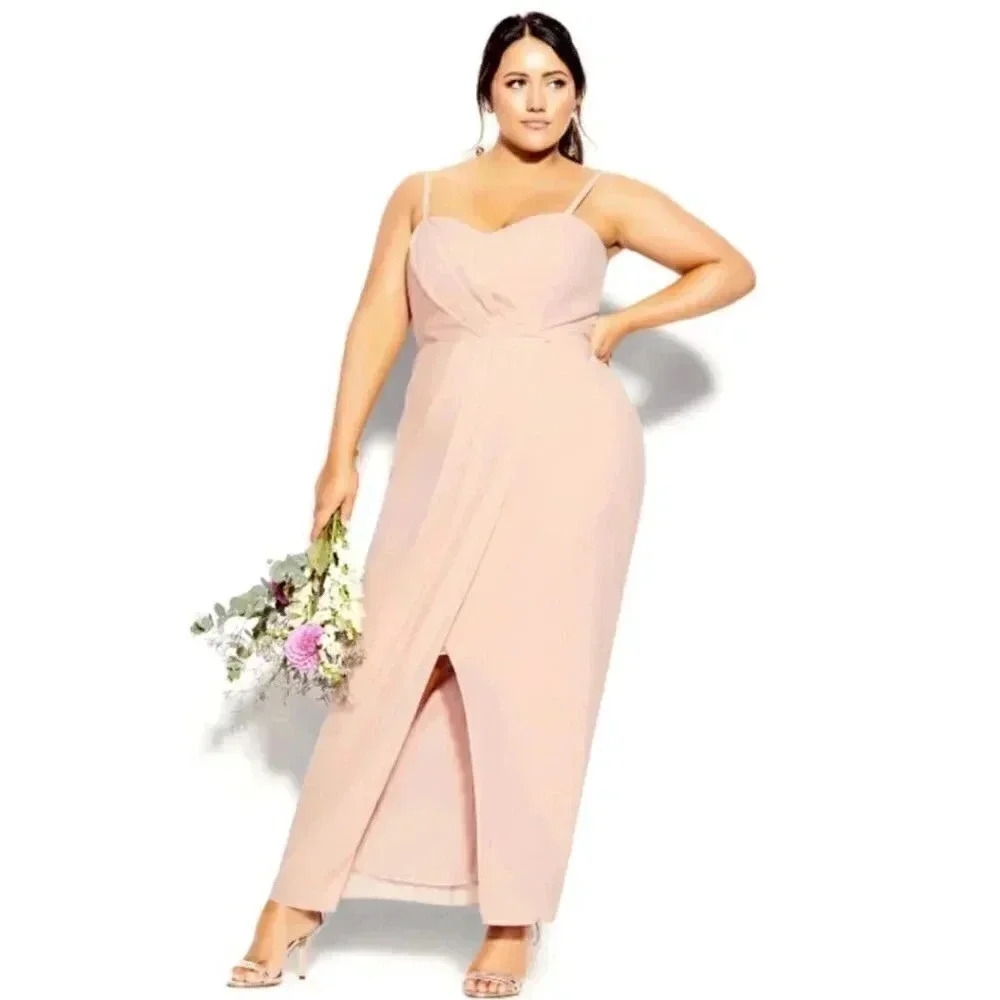 City Chic Sweet Drape Womens 16W Pleated Maxi Dress Ballet Pink NEW